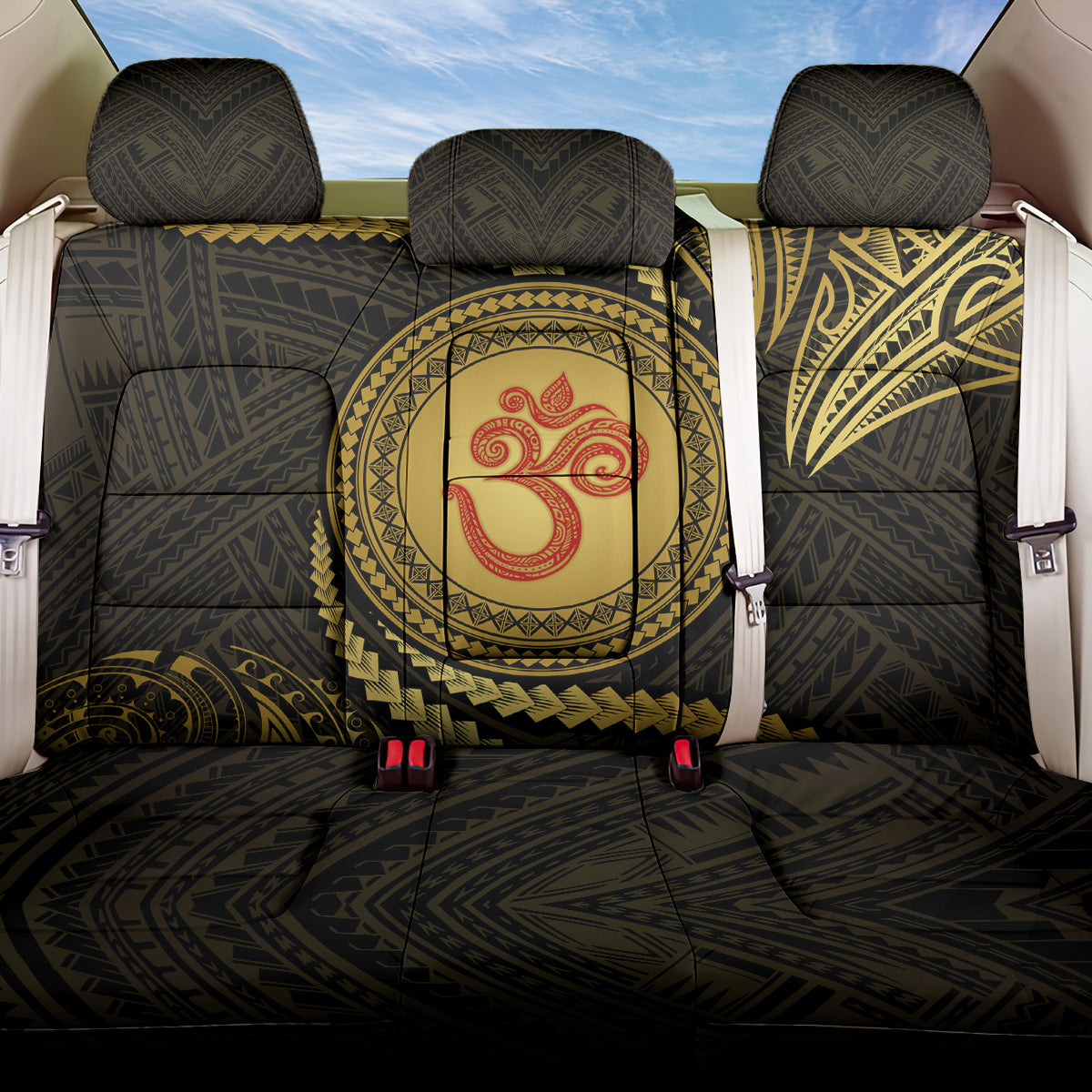Back Car Seat Cover With Hindu Om Symbol LT05 One Size Gold - Polynesian Pride