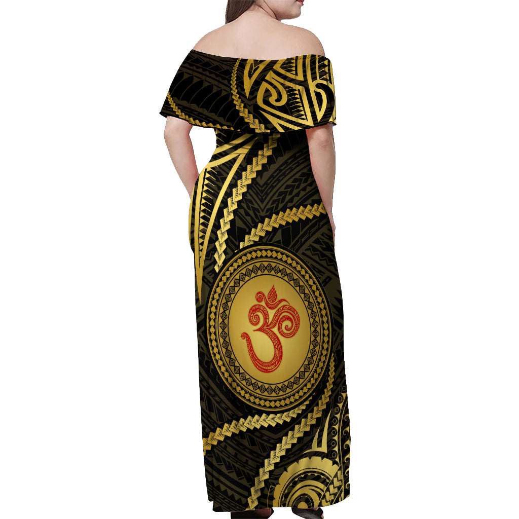 Polynesia Off Shoulder Maxi Dress With Hindu Om Symbol LT05 - Polynesian Pride