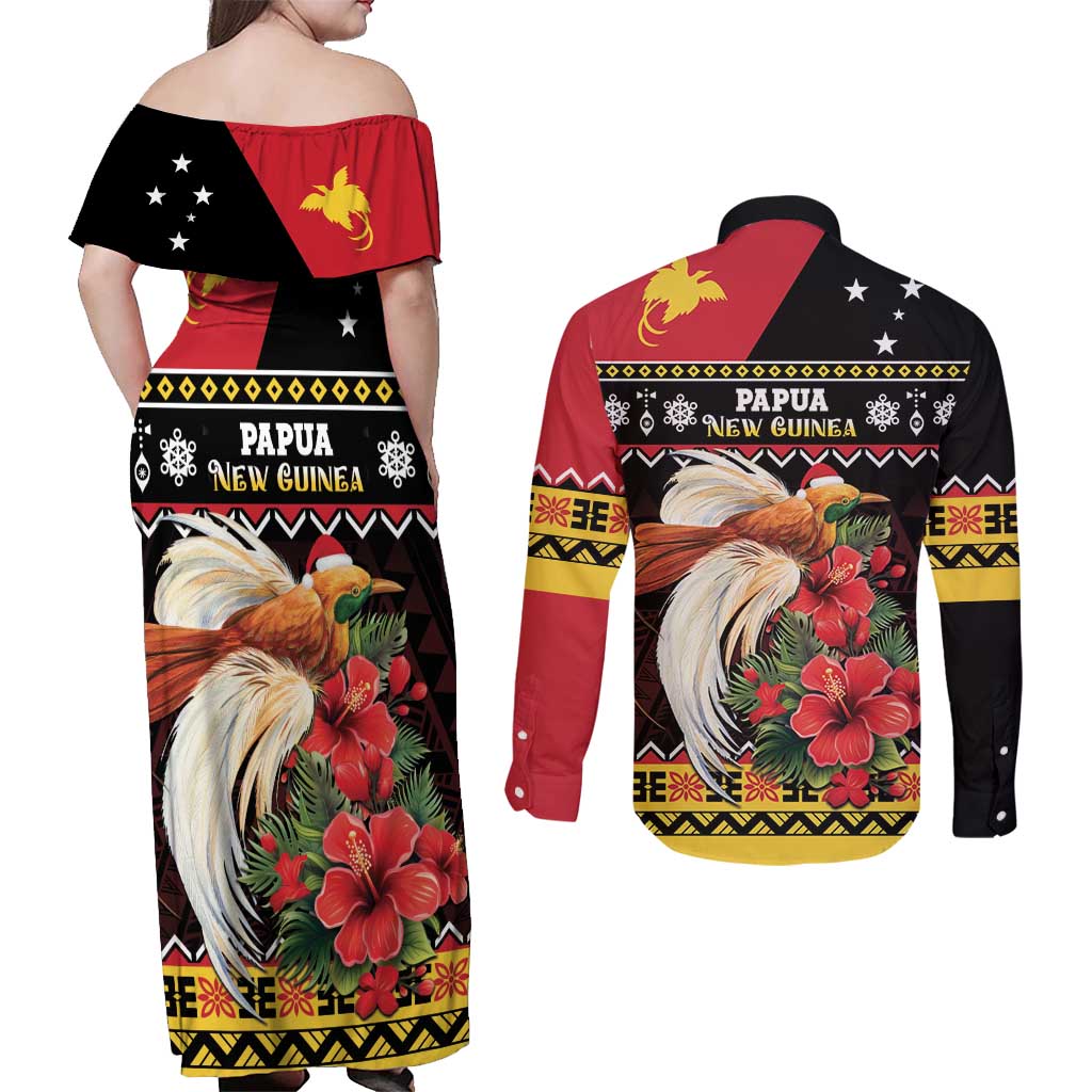Papua New Guinea Christmas Couples Matching Off Shoulder Maxi Dress and Long Sleeve Button Shirt Bird Of Paradise Hamamas Krismas LT05 - Polynesian Pride