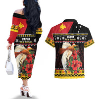 Papua New Guinea Christmas Couples Matching Off The Shoulder Long Sleeve Dress and Hawaiian Shirt Bird Of Paradise Hamamas Krismas LT05 - Polynesian Pride