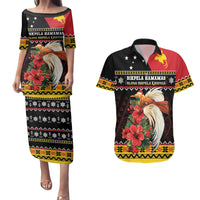 Papua New Guinea Christmas Couples Matching Puletasi and Hawaiian Shirt Bird Of Paradise Hamamas Krismas LT05 Black - Polynesian Pride
