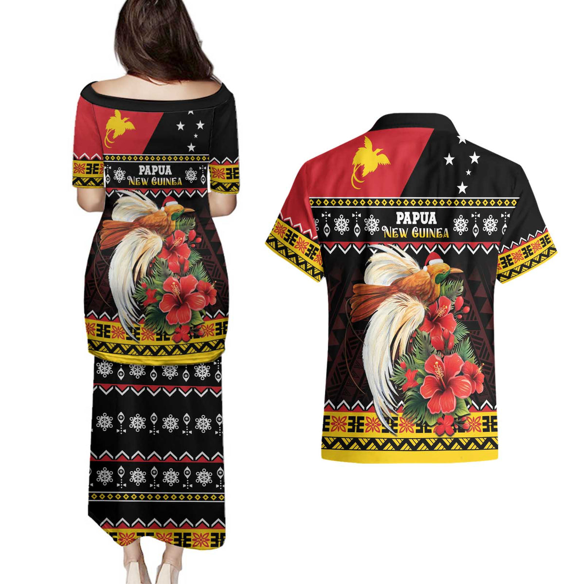 Papua New Guinea Christmas Couples Matching Puletasi and Hawaiian Shirt Bird Of Paradise Hamamas Krismas LT05 - Polynesian Pride