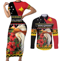 Papua New Guinea Christmas Couples Matching Short Sleeve Bodycon Dress and Long Sleeve Button Shirt Bird Of Paradise Hamamas Krismas LT05 Black - Polynesian Pride
