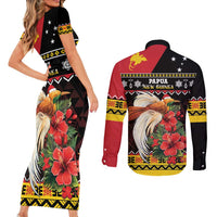 Papua New Guinea Christmas Couples Matching Short Sleeve Bodycon Dress and Long Sleeve Button Shirt Bird Of Paradise Hamamas Krismas LT05 - Polynesian Pride