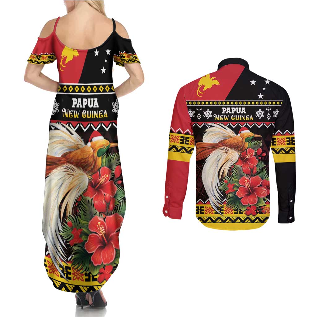 Papua New Guinea Christmas Couples Matching Summer Maxi Dress and Long Sleeve Button Shirt Bird Of Paradise Hamamas Krismas LT05 - Polynesian Pride