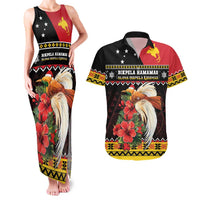 Papua New Guinea Christmas Couples Matching Tank Maxi Dress and Hawaiian Shirt Bird Of Paradise Hamamas Krismas LT05 Black - Polynesian Pride