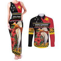 Papua New Guinea Christmas Couples Matching Tank Maxi Dress and Long Sleeve Button Shirt Bird Of Paradise Hamamas Krismas LT05 Black - Polynesian Pride