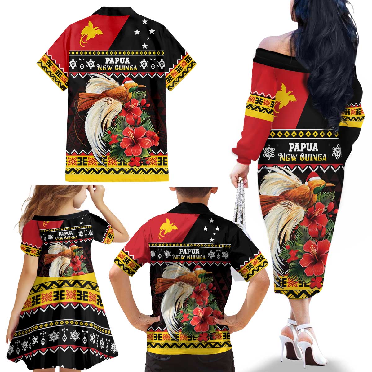 Papua New Guinea Christmas Family Matching Off The Shoulder Long Sleeve Dress and Hawaiian Shirt Bird Of Paradise Hamamas Krismas LT05 - Polynesian Pride