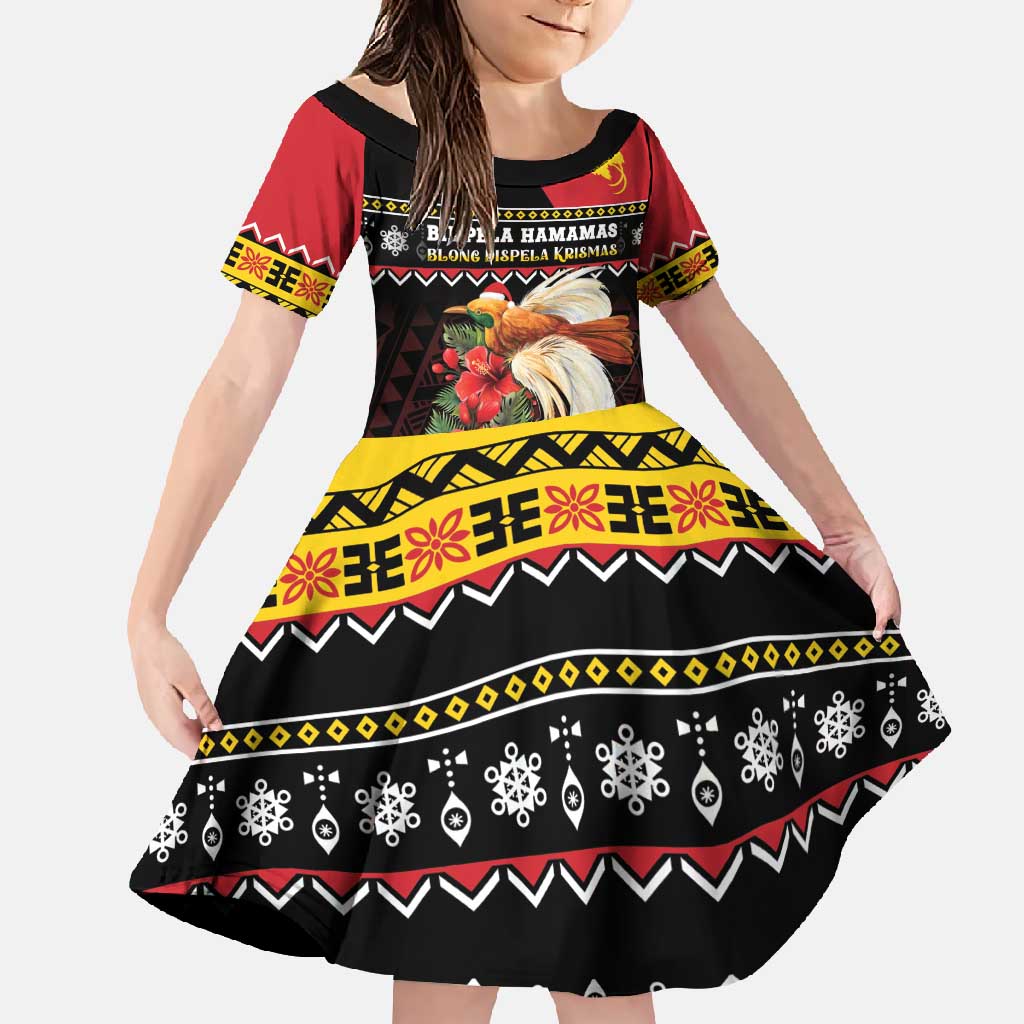 Papua New Guinea Christmas Family Matching Off Shoulder Maxi Dress and Hawaiian Shirt Bird Of Paradise Hamamas Krismas LT05 Daughter's Dress Black - Polynesian Pride