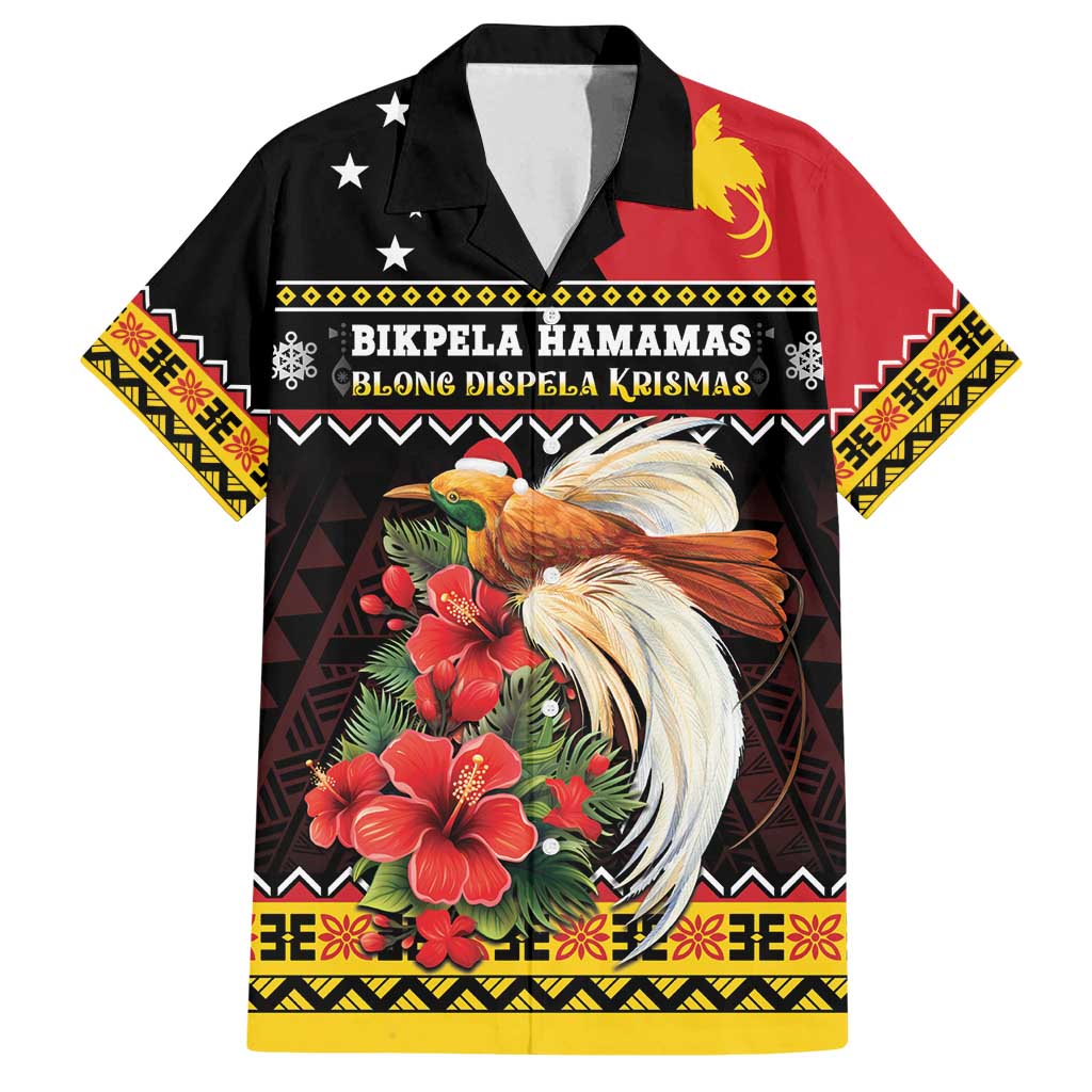 Papua New Guinea Christmas Family Matching Puletasi and Hawaiian Shirt Bird Of Paradise Hamamas Krismas LT05 Dad's Shirt - Short Sleeve Black - Polynesian Pride