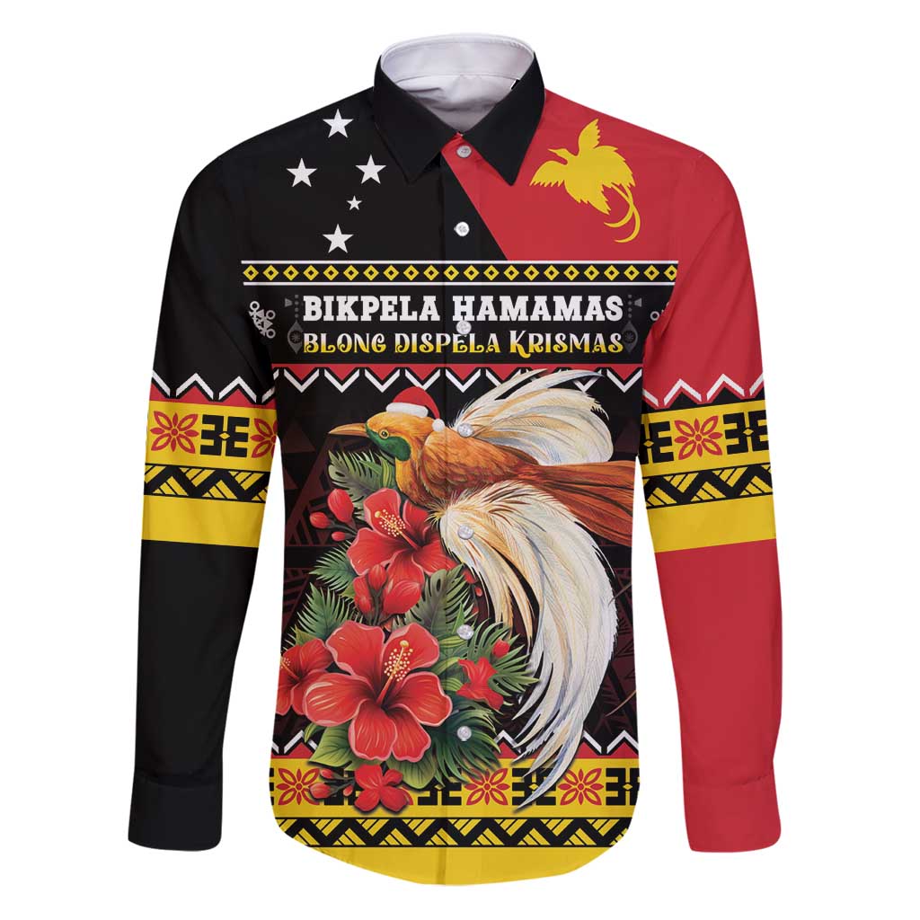 Papua New Guinea Christmas Family Matching Puletasi and Hawaiian Shirt Bird Of Paradise Hamamas Krismas LT05 Dad's Shirt - Long Sleeve Black - Polynesian Pride