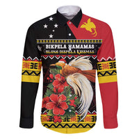 Papua New Guinea Christmas Family Matching Puletasi and Hawaiian Shirt Bird Of Paradise Hamamas Krismas LT05 Dad's Shirt - Long Sleeve Black - Polynesian Pride