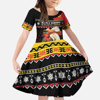 Papua New Guinea Christmas Family Matching Summer Maxi Dress and Hawaiian Shirt Bird Of Paradise Hamamas Krismas LT05 Daughter's Dress Black - Polynesian Pride