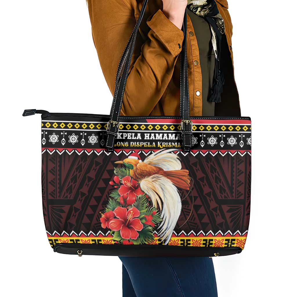 Papua New Guinea Christmas Leather Tote Bag Bird Of Paradise Hamamas Krismas