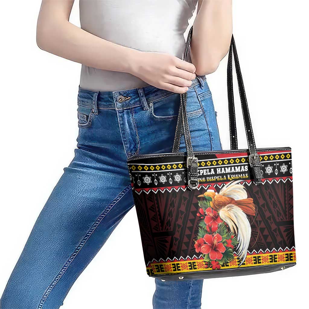 Papua New Guinea Christmas Leather Tote Bag Bird Of Paradise Hamamas Krismas