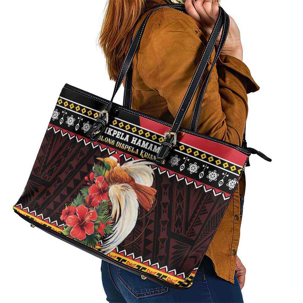 Papua New Guinea Christmas Leather Tote Bag Bird Of Paradise Hamamas Krismas