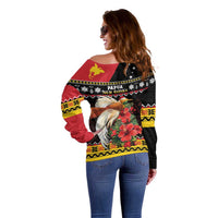 Papua New Guinea Christmas Off Shoulder Sweater Bird Of Paradise Hamamas Krismas