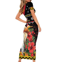 Papua New Guinea Christmas Short Sleeve Bodycon Dress Bird Of Paradise Hamamas Krismas LT05 - Polynesian Pride