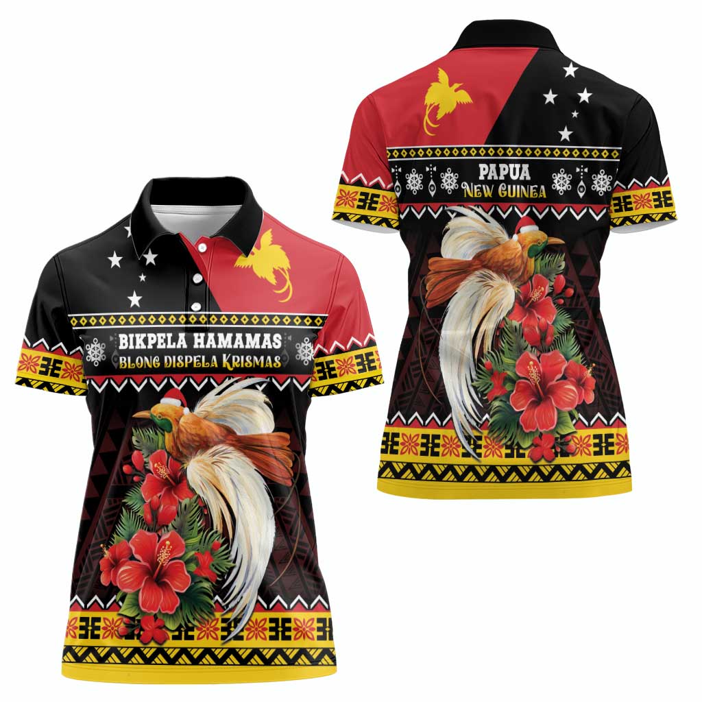 Papua New Guinea Christmas Women Polo Shirt Bird Of Paradise Hamamas Krismas LT05 - Polynesian Pride