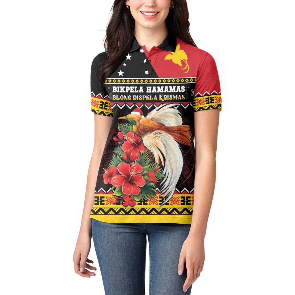 Papua New Guinea Christmas Women Polo Shirt Bird Of Paradise Hamamas Krismas LT05 - Polynesian Pride