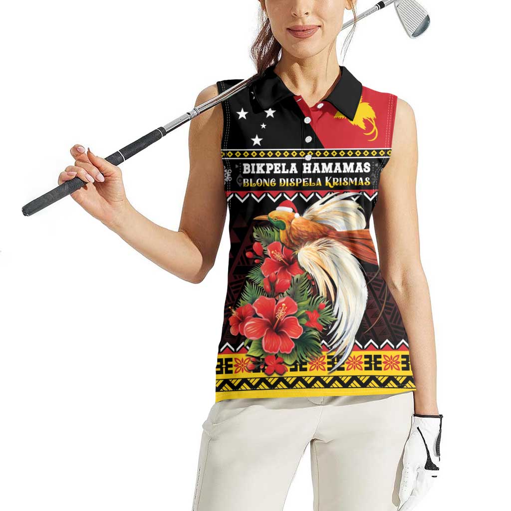 Papua New Guinea Christmas Women Sleeveless Polo Shirt Bird Of Paradise Hamamas Krismas