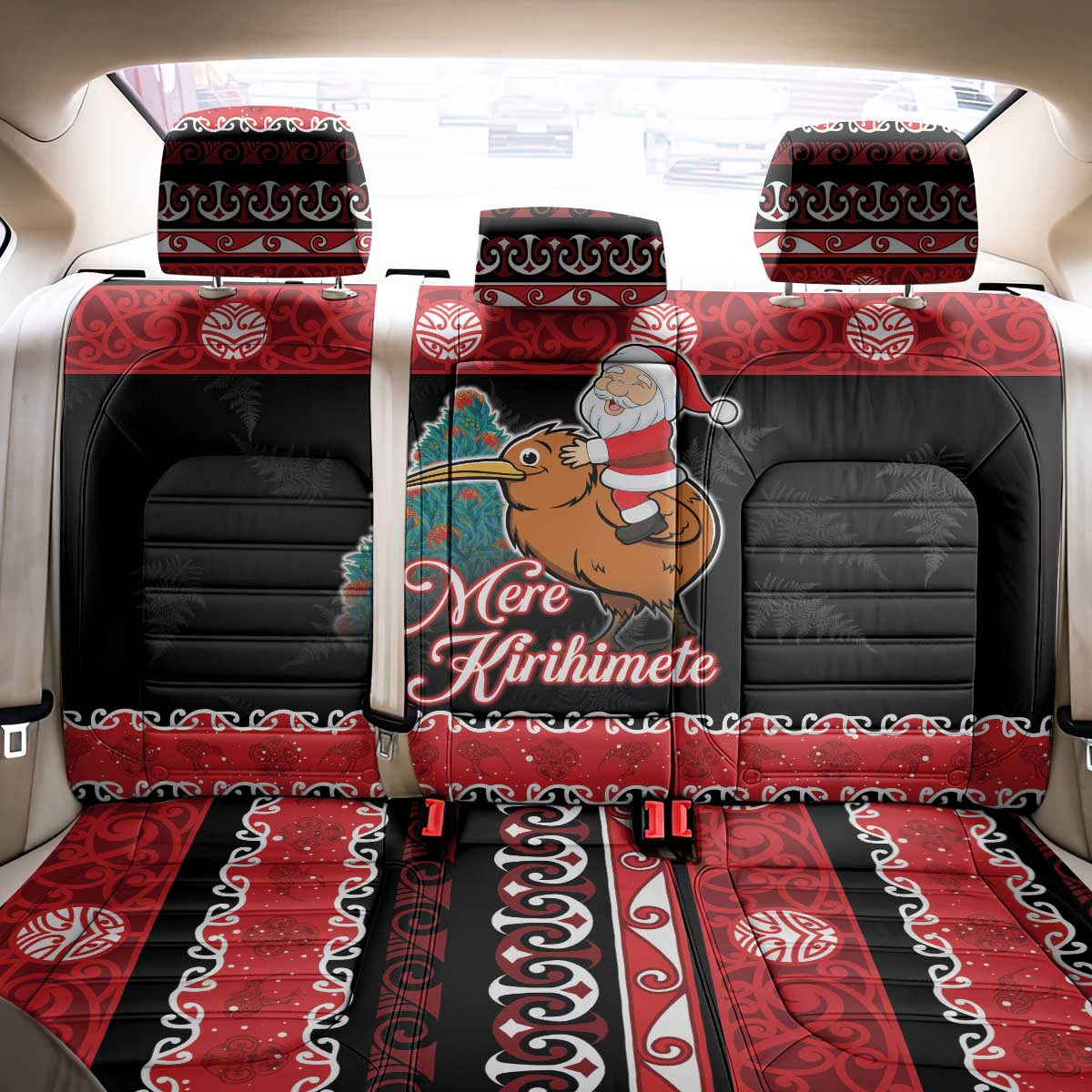 New Zealand Christmas Back Car Seat Cover Funny Santa Riding Kiwi Meri Kirihimete LT05 - Polynesian Pride
