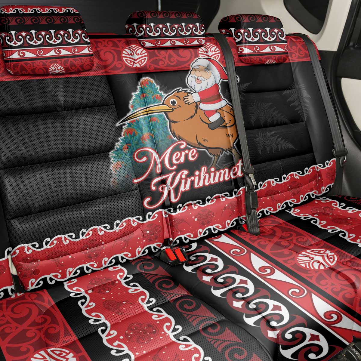 New Zealand Christmas Back Car Seat Cover Funny Santa Riding Kiwi Meri Kirihimete LT05 - Polynesian Pride