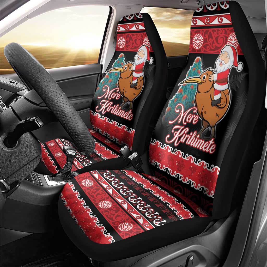 New Zealand Christmas Car Seat Cover Funny Santa Riding Kiwi Meri Kirihimete LT05 - Polynesian Pride