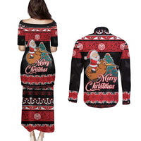 New Zealand Christmas Couples Matching Puletasi and Long Sleeve Button Shirt Funny Santa Riding Kiwi Meri Kirihimete LT05 - Polynesian Pride