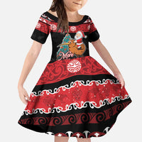 New Zealand Christmas Family Matching Long Sleeve Bodycon Dress and Hawaiian Shirt Funny Santa Riding Kiwi Meri Kirihimete LT05 Daughter's Dress Black - Polynesian Pride