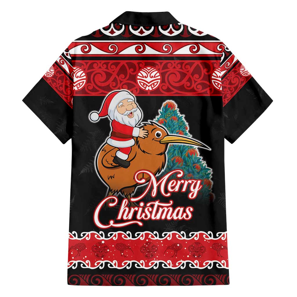 New Zealand Christmas Family Matching Long Sleeve Bodycon Dress and Hawaiian Shirt Funny Santa Riding Kiwi Meri Kirihimete LT05 - Polynesian Pride