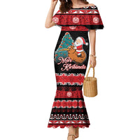 New Zealand Christmas Family Matching Mermaid Dress and Hawaiian Shirt Funny Santa Riding Kiwi Meri Kirihimete LT05 Mom's Dress Black - Polynesian Pride
