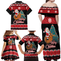 New Zealand Christmas Family Matching Off Shoulder Maxi Dress and Hawaiian Shirt Funny Santa Riding Kiwi Meri Kirihimete LT05 - Polynesian Pride