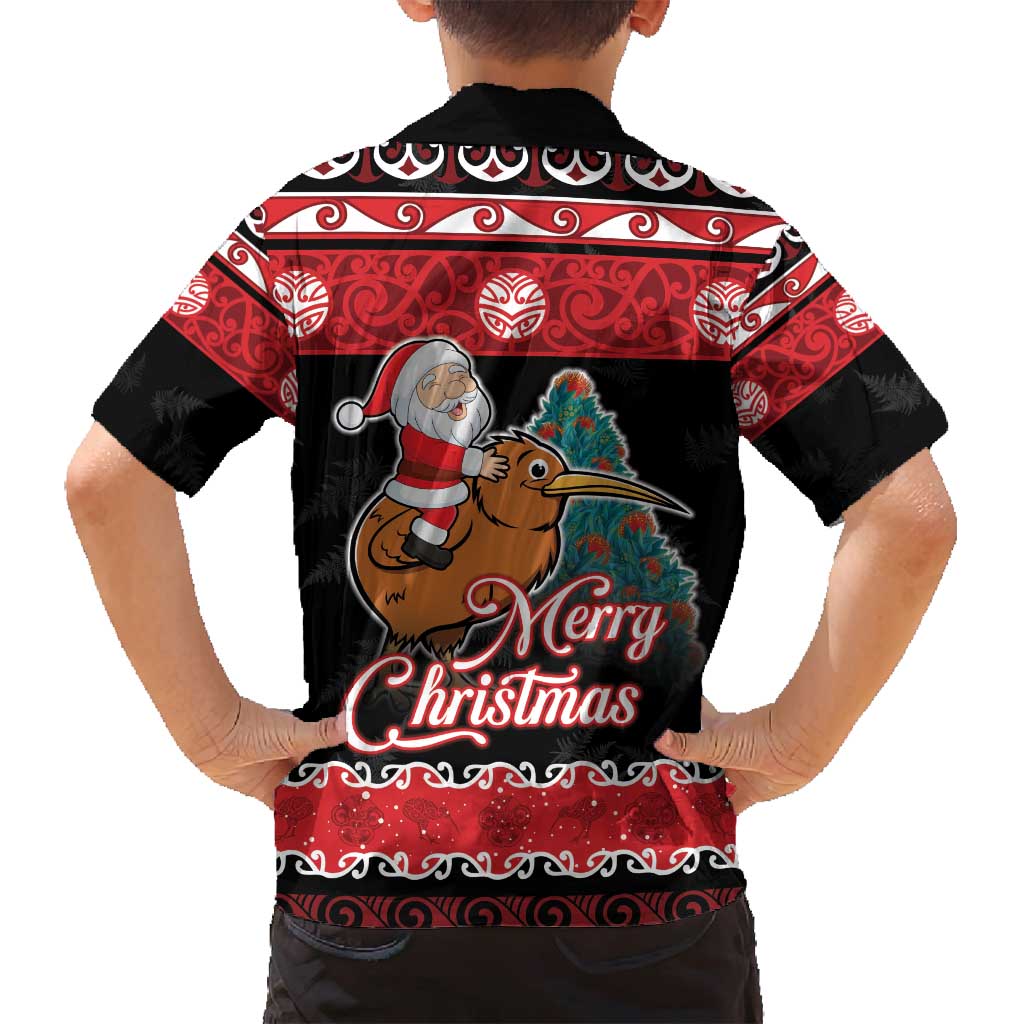 New Zealand Christmas Family Matching Off Shoulder Short Dress and Hawaiian Shirt Funny Santa Riding Kiwi Meri Kirihimete LT05 - Polynesian Pride