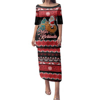 New Zealand Christmas Family Matching Puletasi and Hawaiian Shirt Funny Santa Riding Kiwi Meri Kirihimete LT05 Mom's Dress Black - Polynesian Pride