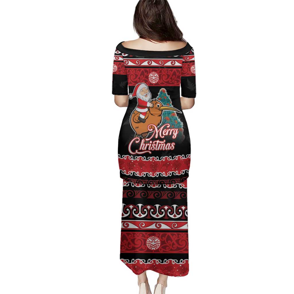 New Zealand Christmas Family Matching Puletasi and Hawaiian Shirt Funny Santa Riding Kiwi Meri Kirihimete LT05 - Polynesian Pride