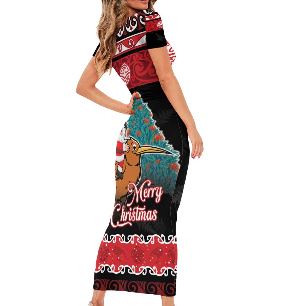 New Zealand Christmas Family Matching Short Sleeve Bodycon Dress and Hawaiian Shirt Funny Santa Riding Kiwi Meri Kirihimete LT05 - Polynesian Pride