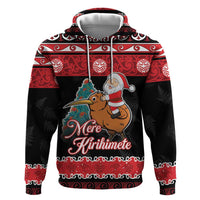 New Zealand Christmas Hoodie Funny Santa Riding Kiwi Meri Kirihimete LT05 Pullover Hoodie Black - Polynesian Pride