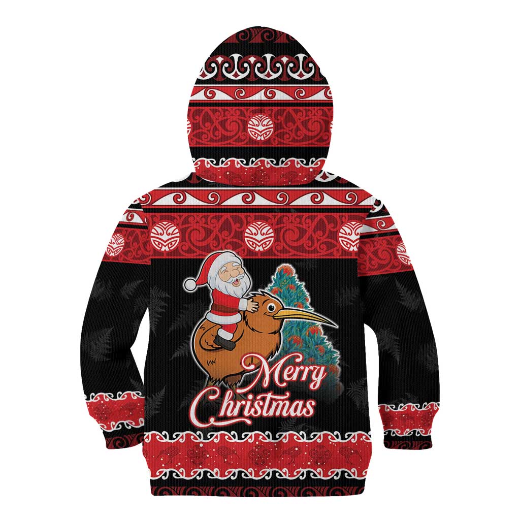 New Zealand Christmas Kid Hoodie Funny Santa Riding Kiwi Meri Kirihimete LT05 - Polynesian Pride