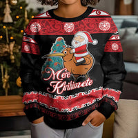 New Zealand Christmas Kid Ugly Christmas Sweater Funny Santa Riding Kiwi Meri Kirihimete LT05 - Polynesian Pride
