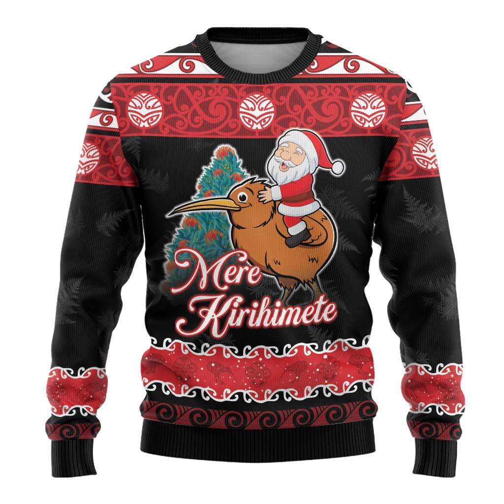New Zealand Christmas Ugly Christmas Sweater Funny Santa Riding Kiwi Meri Kirihimete LT05 - Polynesian Pride