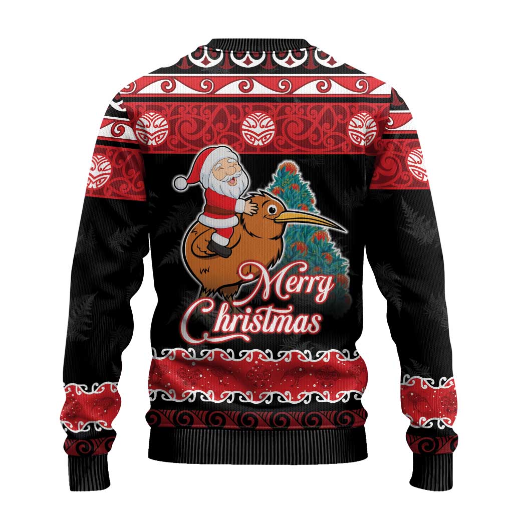 New Zealand Christmas Ugly Christmas Sweater Funny Santa Riding Kiwi Meri Kirihimete LT05 - Polynesian Pride
