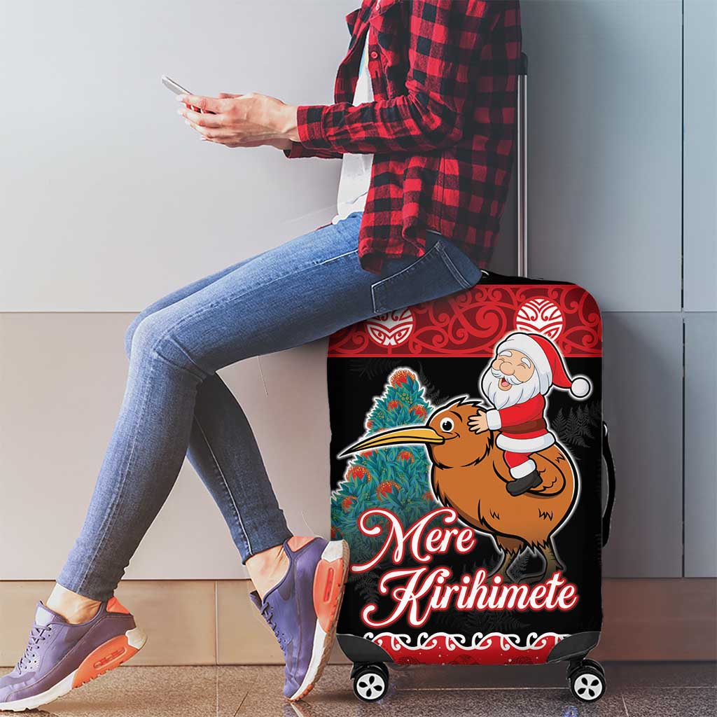 New Zealand Christmas Luggage Cover Funny Santa Riding Kiwi Meri Kirihimete LT05 - Polynesian Pride
