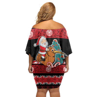 New Zealand Christmas Off Shoulder Short Dress Funny Santa Riding Kiwi Meri Kirihimete LT05 - Polynesian Pride