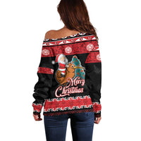 New Zealand Christmas Off Shoulder Sweater Funny Santa Riding Kiwi Meri Kirihimete LT05 - Polynesian Pride