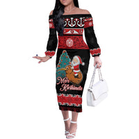 New Zealand Christmas Off The Shoulder Long Sleeve Dress Funny Santa Riding Kiwi Meri Kirihimete LT05 Women Black - Polynesian Pride