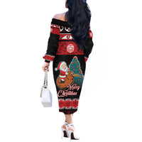 New Zealand Christmas Off The Shoulder Long Sleeve Dress Funny Santa Riding Kiwi Meri Kirihimete LT05 - Polynesian Pride