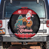 New Zealand Christmas Spare Tire Cover Funny Santa Riding Kiwi Meri Kirihimete LT05 Black - Polynesian Pride
