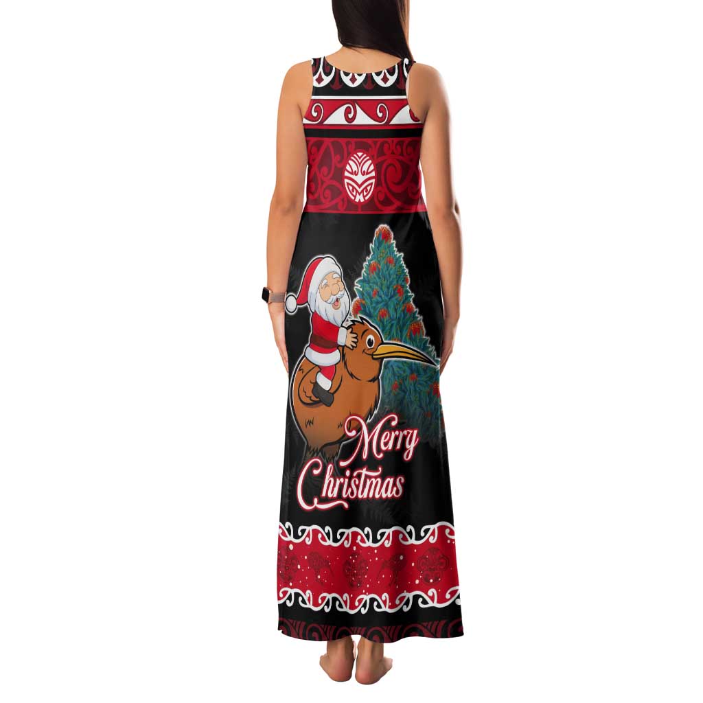 New Zealand Christmas Tank Maxi Dress Funny Santa Riding Kiwi Meri Kirihimete LT05 - Polynesian Pride