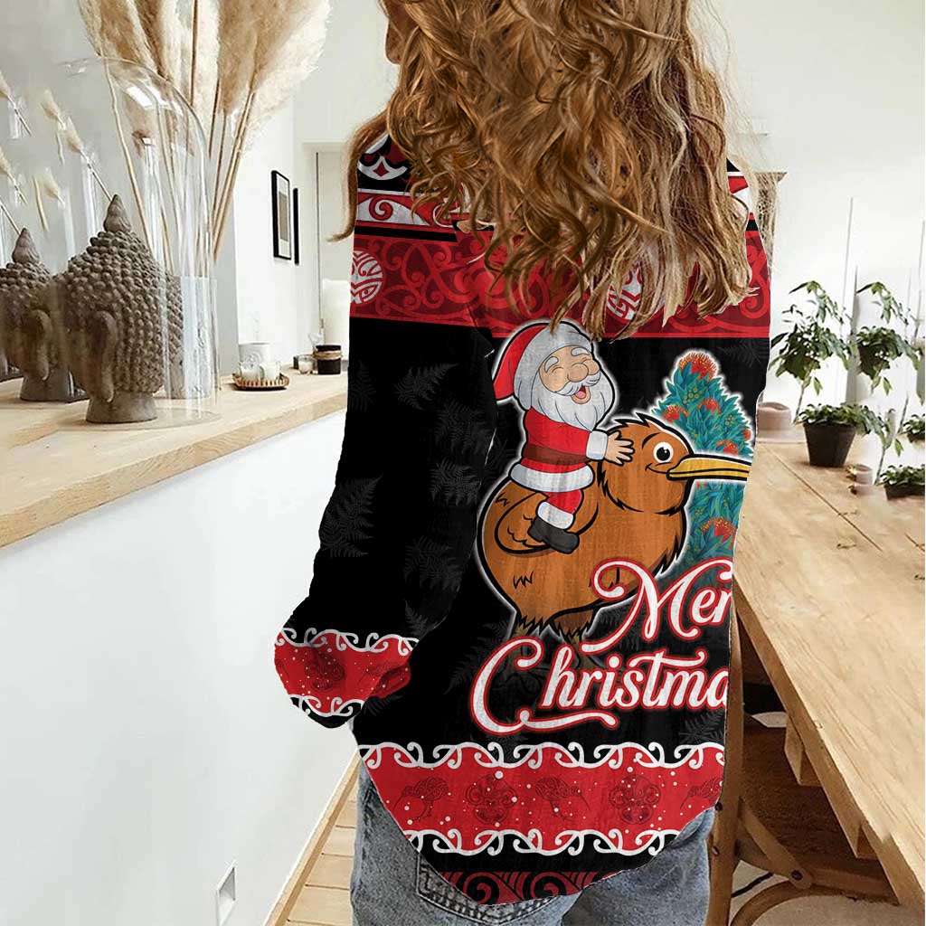 New Zealand Christmas Women Casual Shirt Funny Santa Riding Kiwi Meri Kirihimete LT05 - Polynesian Pride